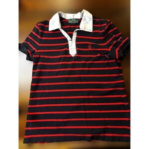 LRL Lauren Active Ralph Lauren Polo Shirt Top Red Striped Womens‎ Vintage